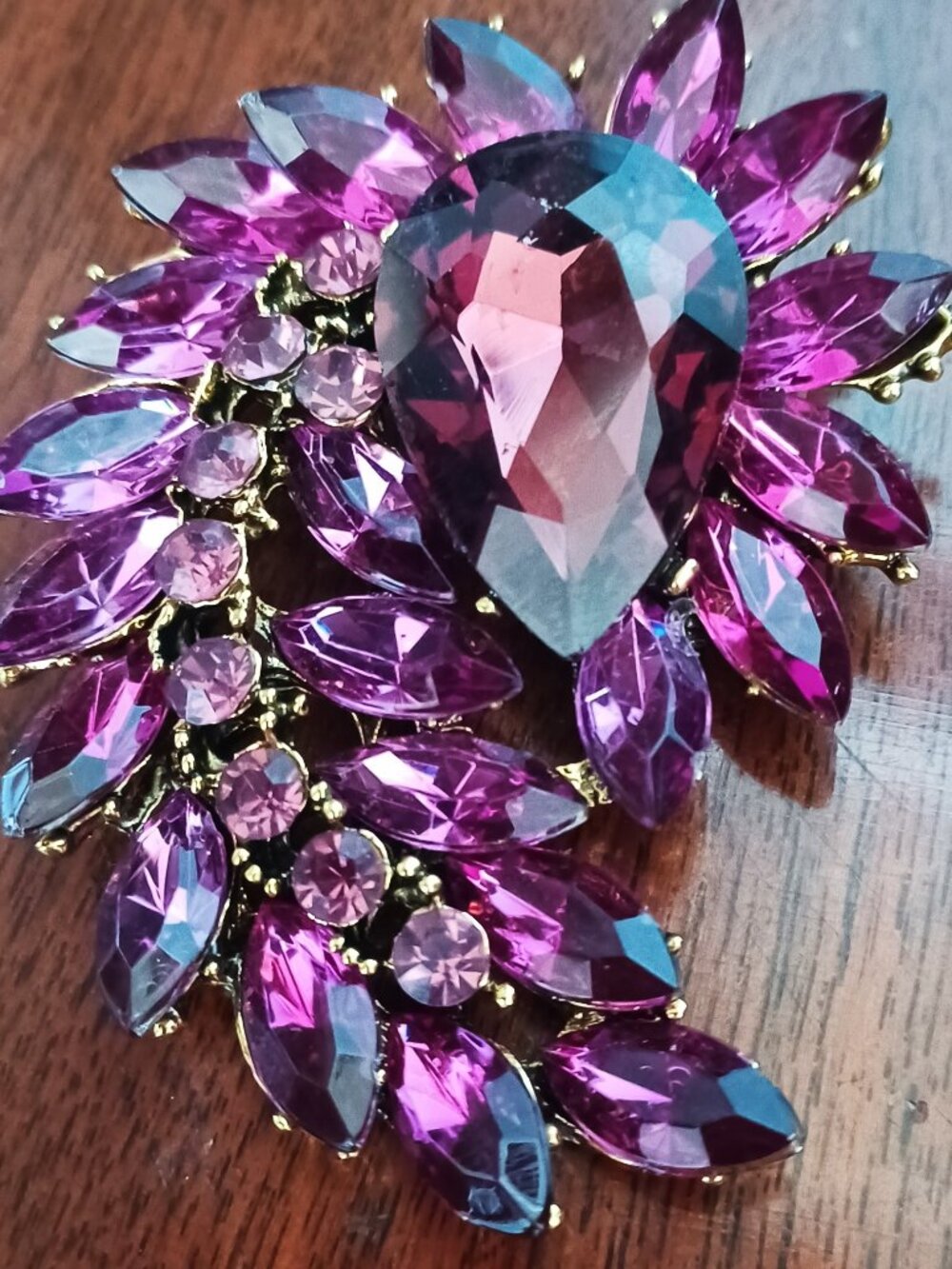 Gorgeous 3" Purple Rhinestone Brooch